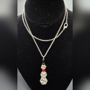 Crystal Snowman Necklace Black Red Crystal Covered Balls Silver Tone ⛄️ ❄️